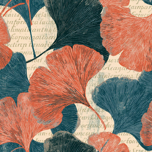 Scratchboard Gingko Coral Seafoam Digital Paper Pack (DDD014417)