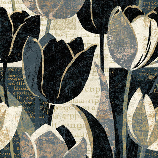 Screenprint Tulips Bone Black Digital Paper Pack (DDD014418)