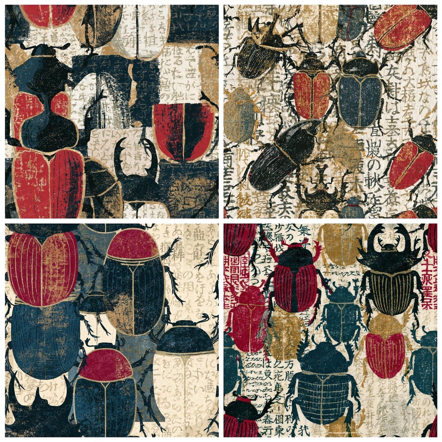 Woodblock Beetles Oxblood Seamless Digital Paper Pack (DDD014419)