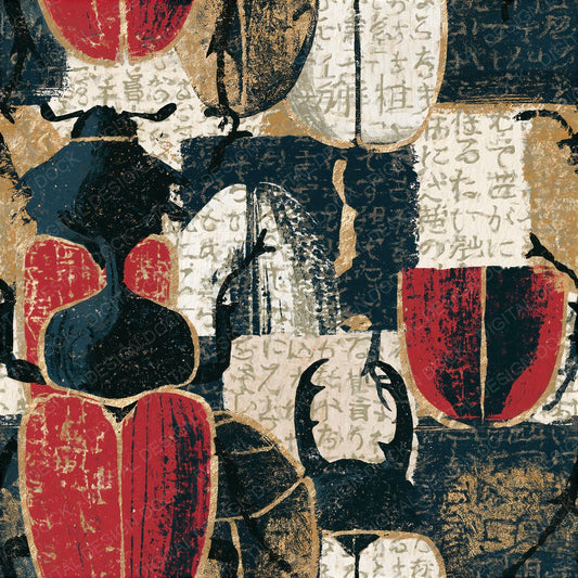 Woodblock Beetles Oxblood Seamless Digital Paper Pack (DDD014419)