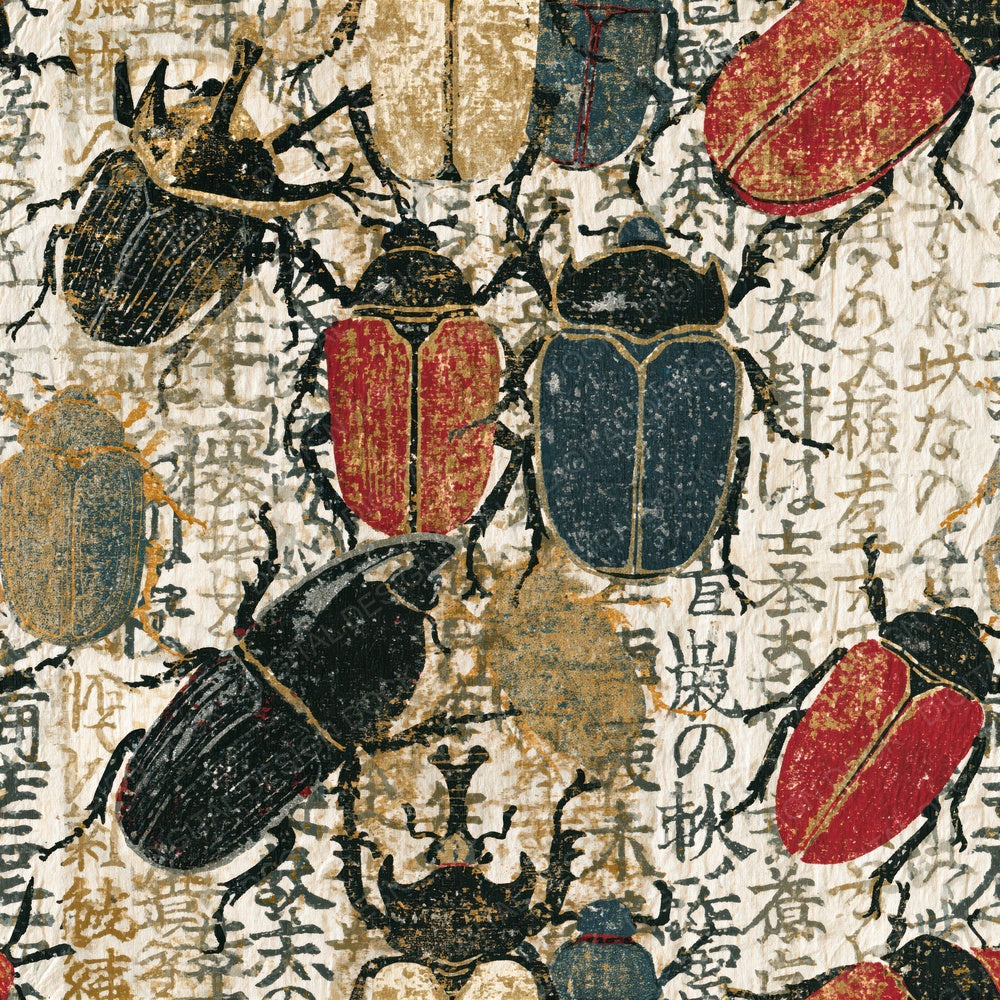 Woodblock Beetles Oxblood Seamless Digital Paper Pack (DDD014419)