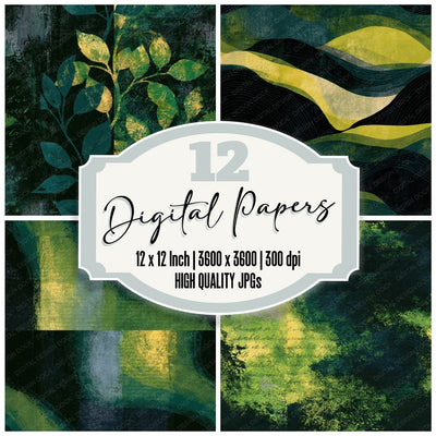 Woodblock Emerald Chartreuse Texture Seamless Digital Paper Pack (DDD014421)