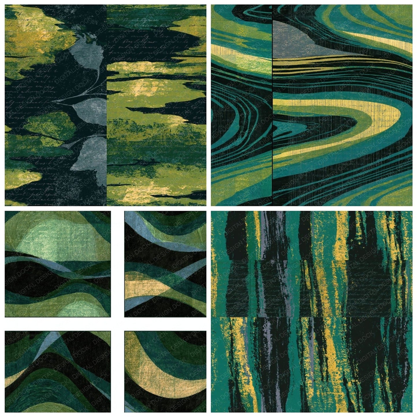 Woodblock Emerald Chartreuse Texture Seamless Digital Paper Pack (DDD014421)