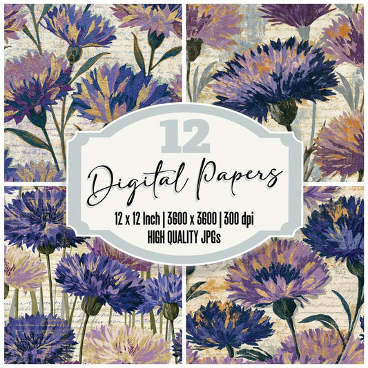 Woodcut Cornflowers Lilac Mauve Digital Paper Pack (DDD014423)