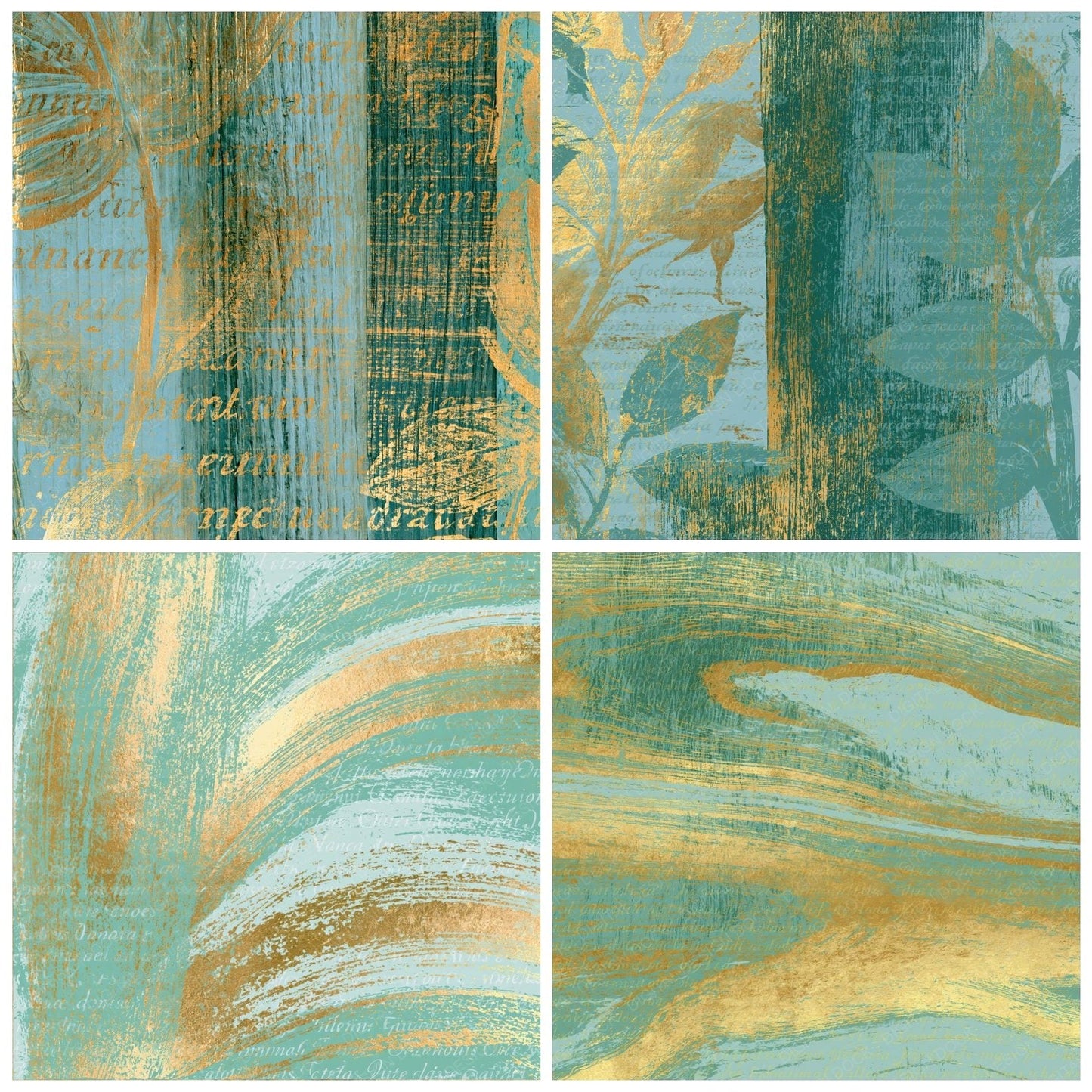 Woodcut Mint Gold Abstract (2) Digital Paper Pack (DDD014424)