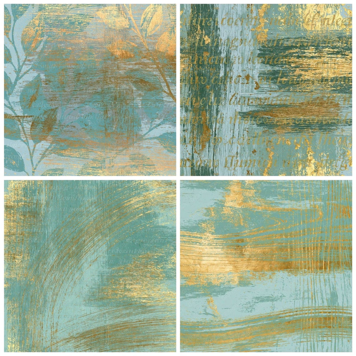 Woodcut Mint Gold Abstract (2) Digital Paper Pack (DDD014424)