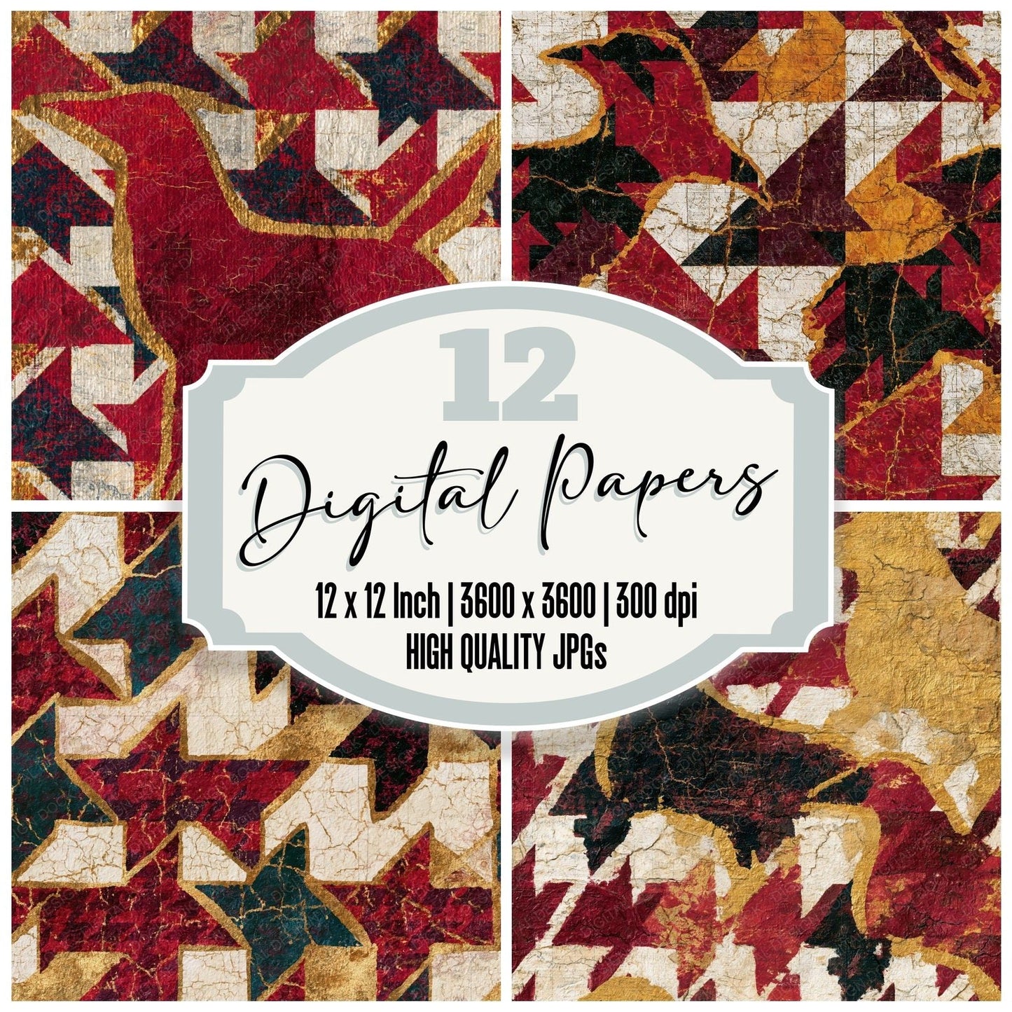 Batik Houndstooth Garnet Wine Digital Paper Pack (DDD014425)