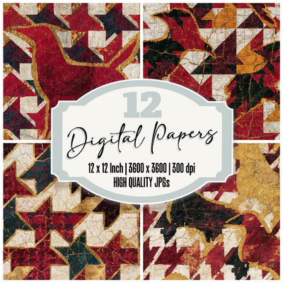 Batik Houndstooth Garnet Wine Digital Paper Pack (DDD014425)