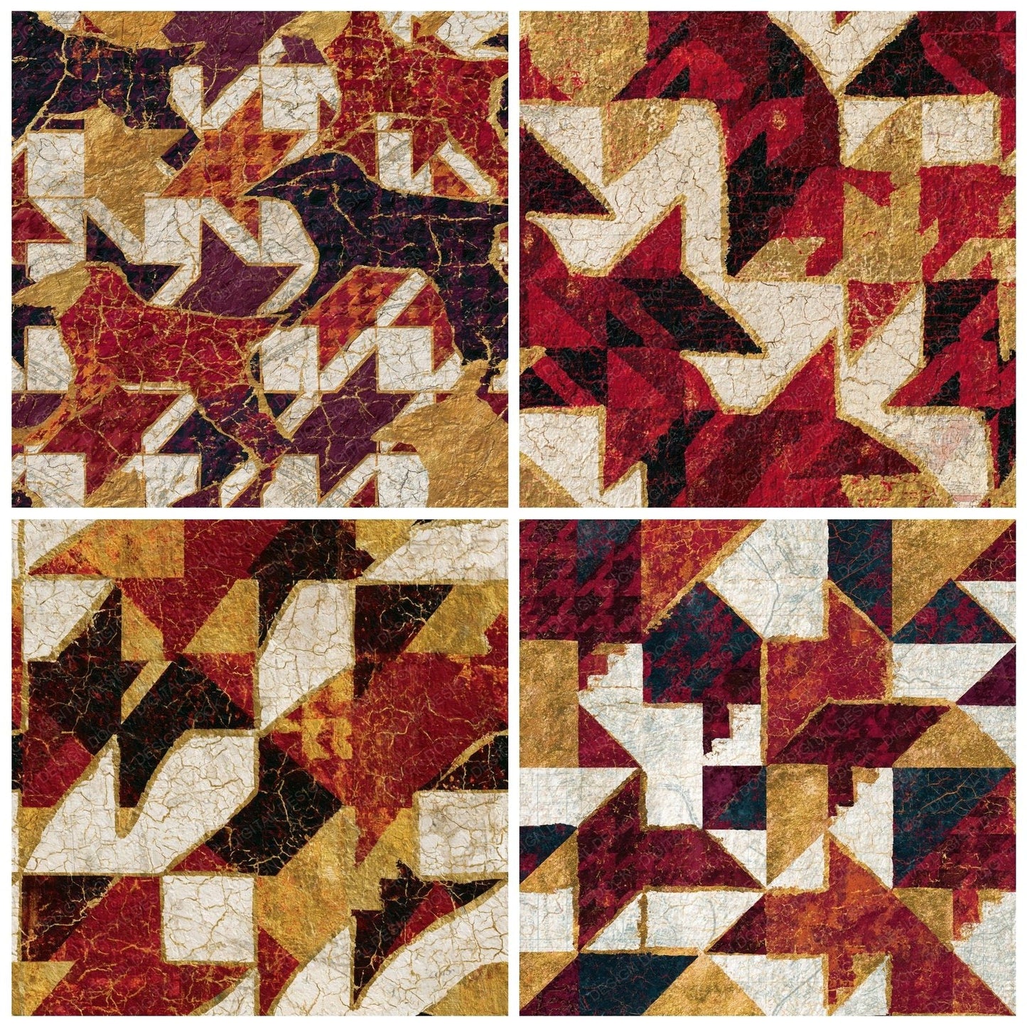 Batik Houndstooth Garnet Wine Digital Paper Pack (DDD014425)