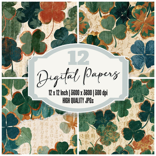 Collage Clover Pine Cedar Cream Digital Paper Pack (DDD014427)