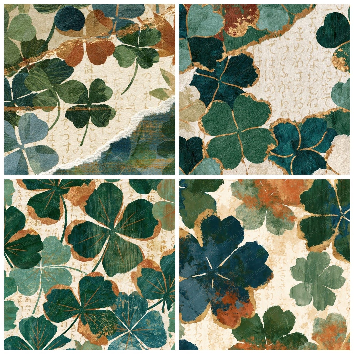 Collage Clover Pine Cedar Cream Digital Paper Pack (DDD014427)