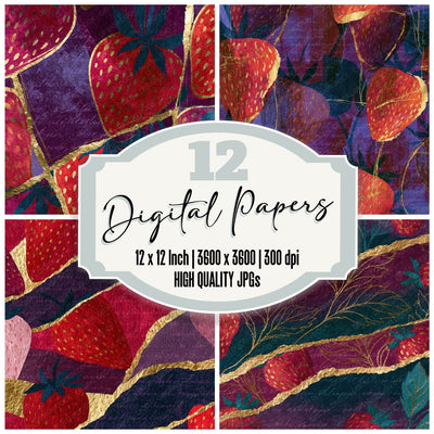 Collage Strawberries Aubergine Plum Digital Paper Pack (DDD014428)