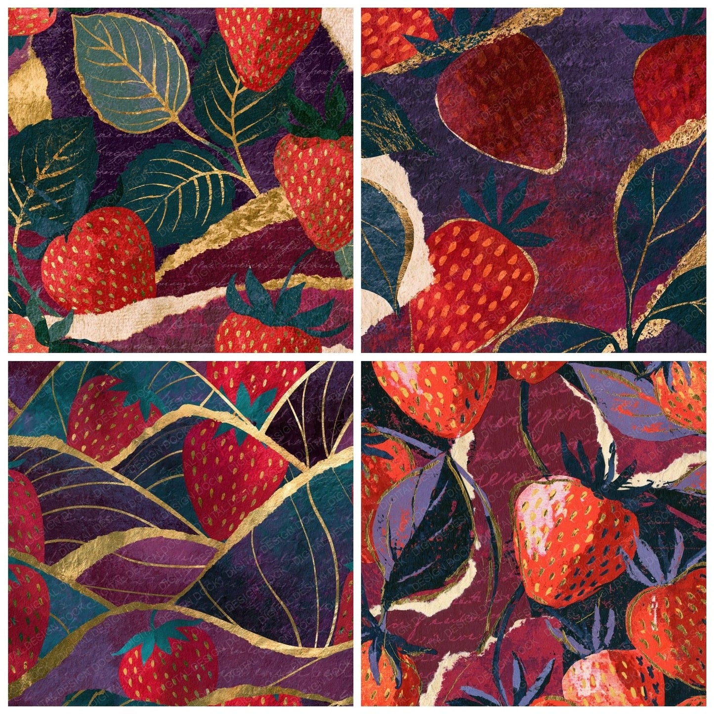 Collage Strawberries Aubergine Plum Digital Paper Pack (DDD014428)