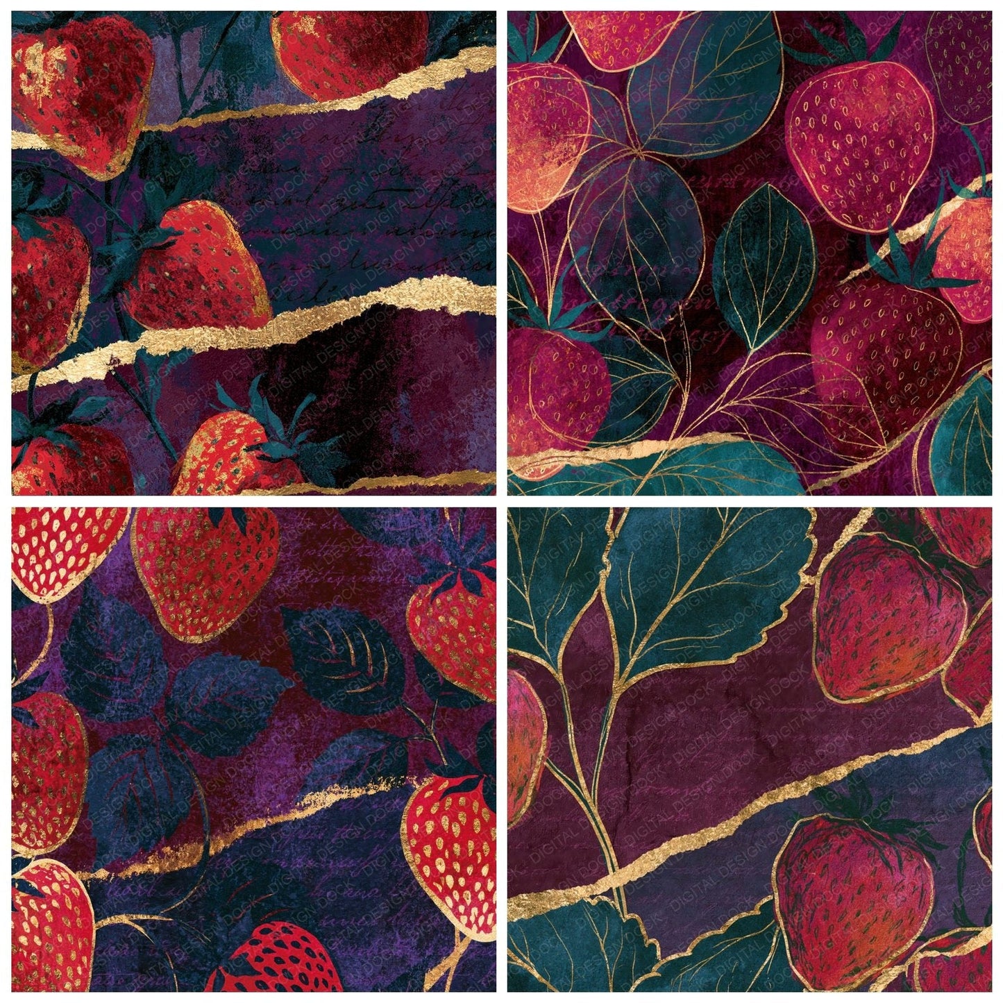 Collage Strawberries Aubergine Plum Digital Paper Pack (DDD014428)