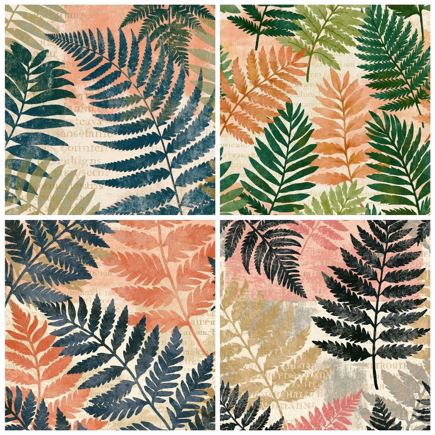 Folk Art Fern Peach Cream Digital Paper Pack (DDD014429)