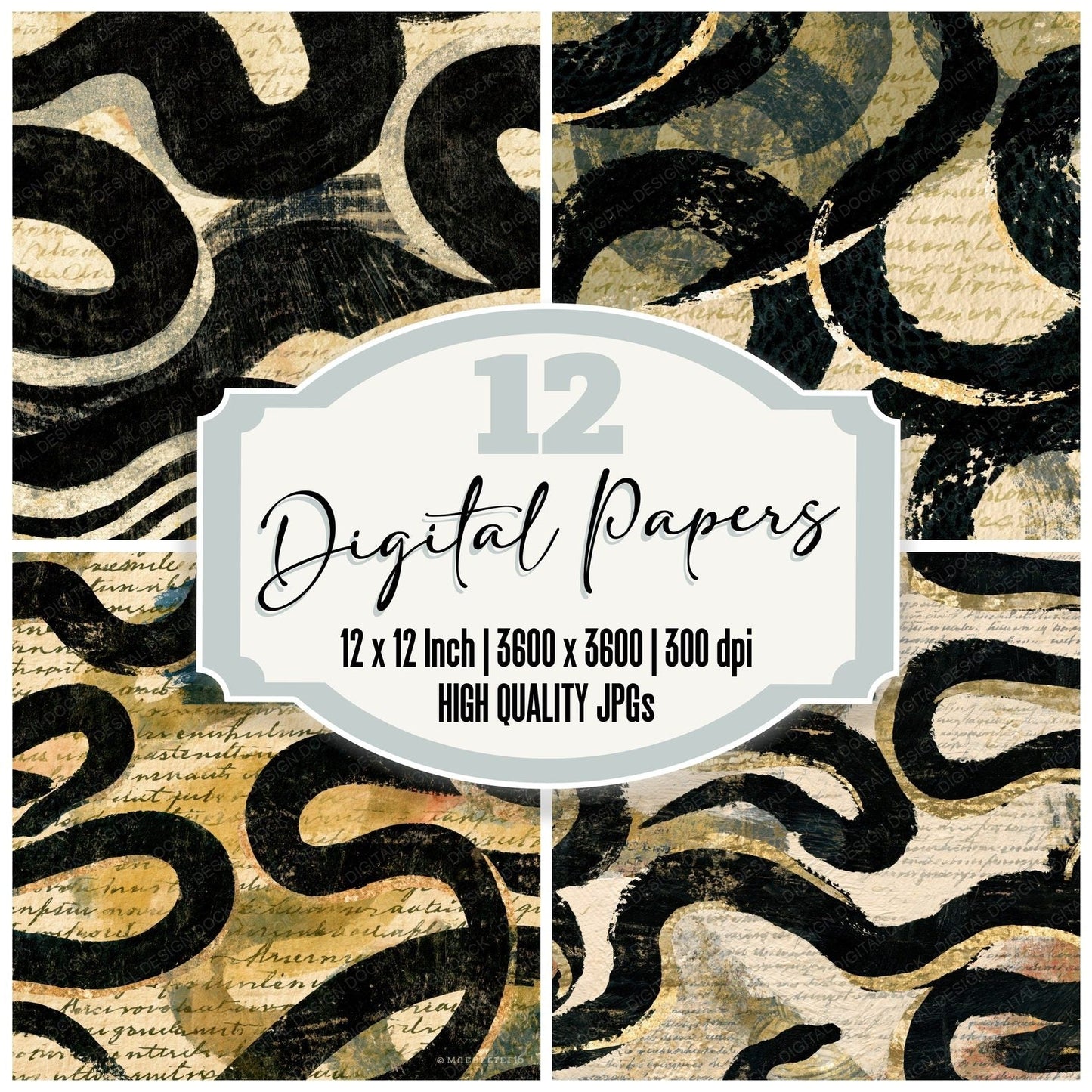 Gouache Jormungandr Coils Cream Black Digital Paper Pack (DDD014430)