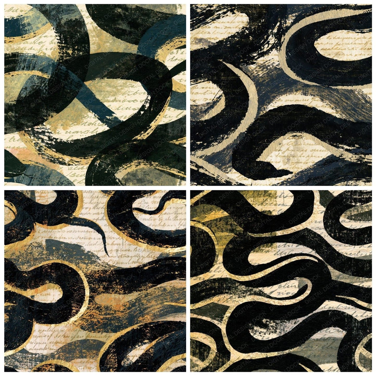 Gouache Jormungandr Coils Cream Black Digital Paper Pack (DDD014430)