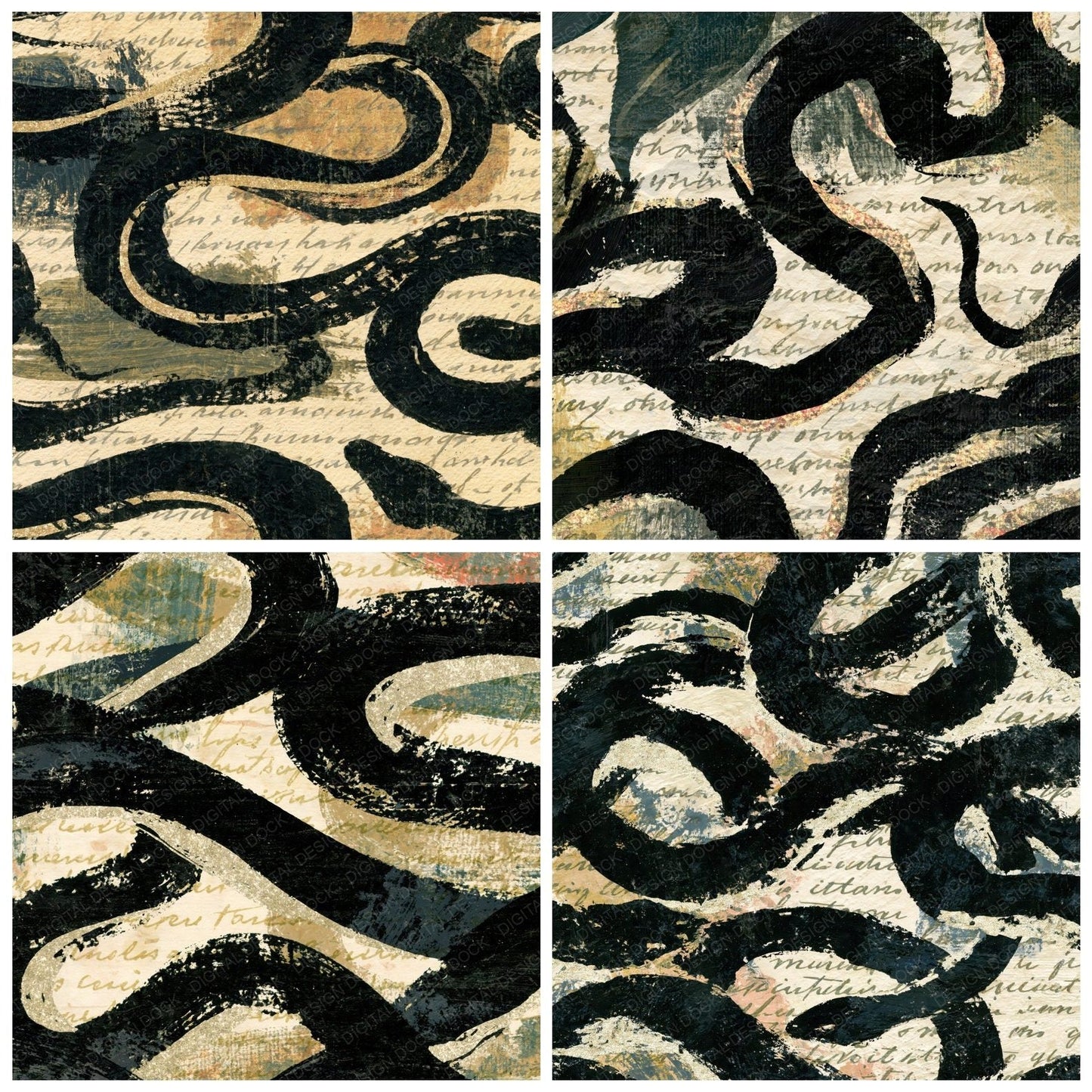 Gouache Jormungandr Coils Cream Black Digital Paper Pack (DDD014430)