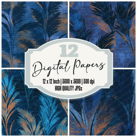 Lithograph Pampas Grass Electric Blue Navy Digital Paper Pack (DDD014432)