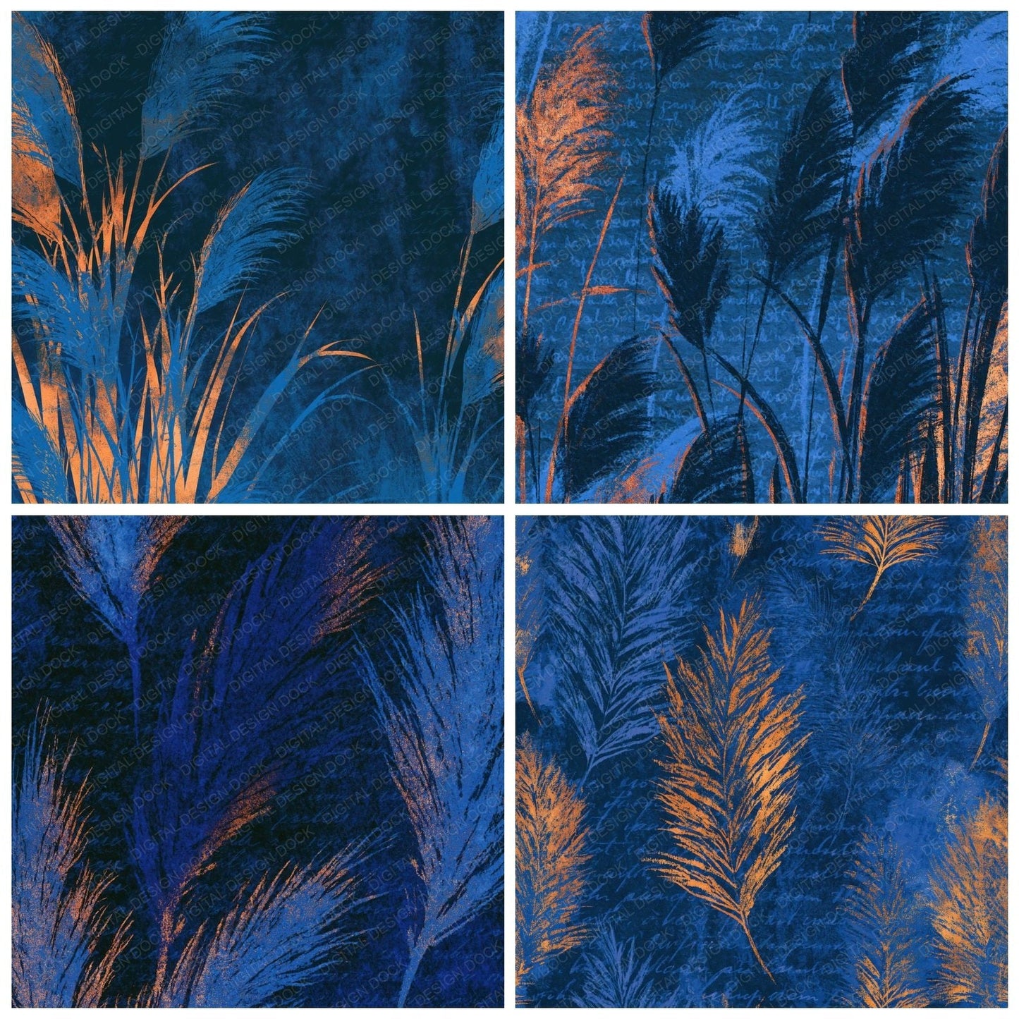 Lithograph Pampas Grass Electric Blue Navy Digital Paper Pack (DDD014432)