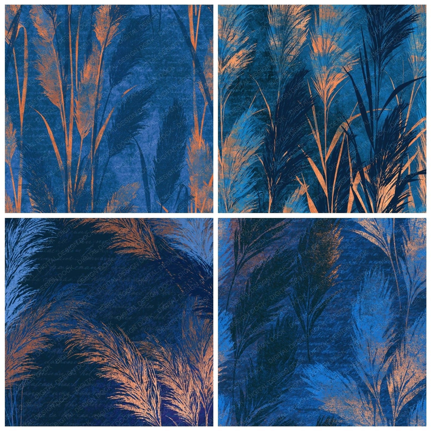 Lithograph Pampas Grass Electric Blue Navy Digital Paper Pack (DDD014432)