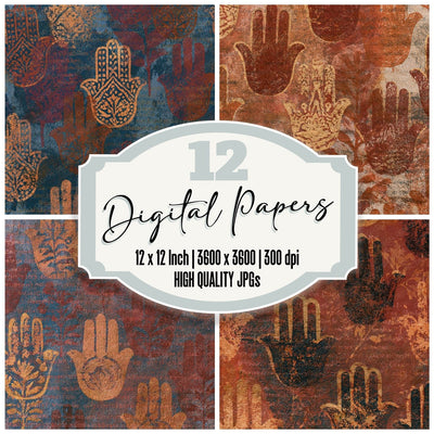 Monoprint Hamsa Hands Copper Rust Digital Paper Pack (DDD014433)