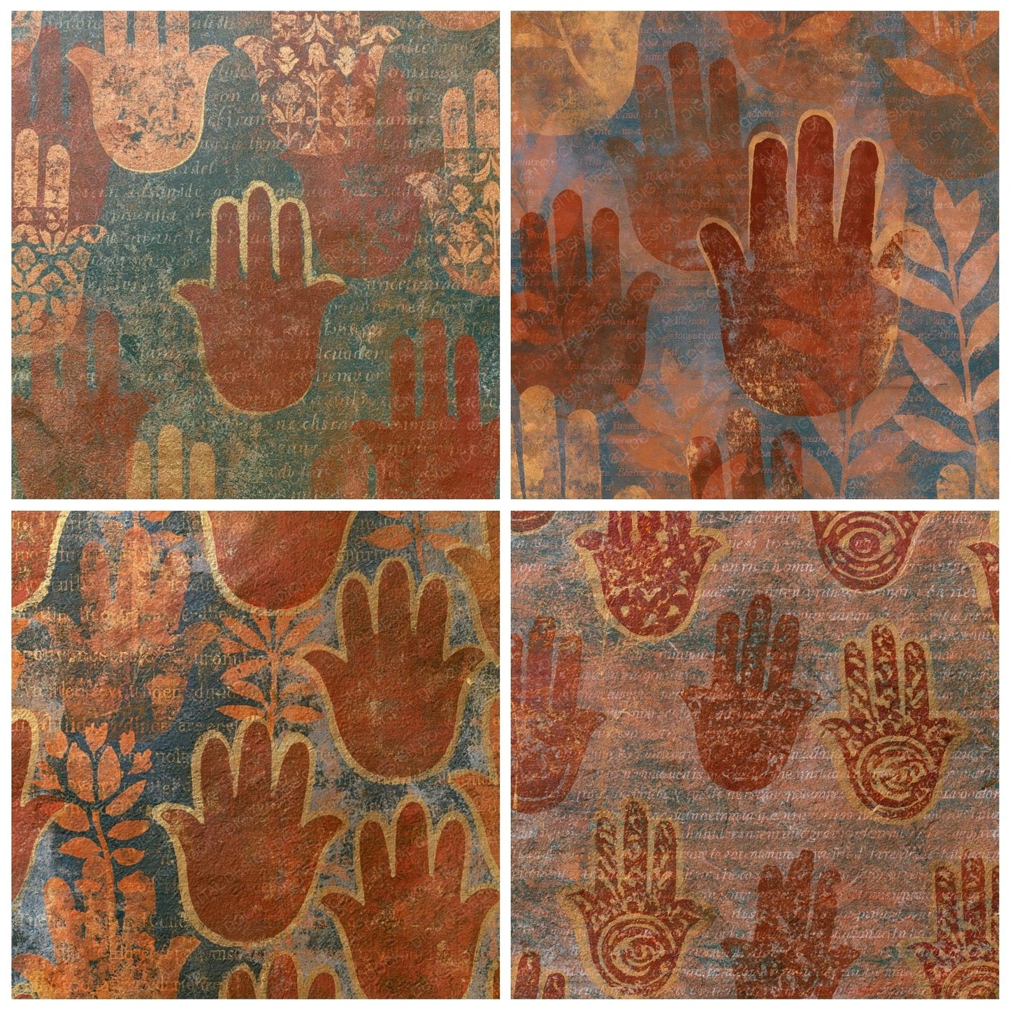 Monoprint Hamsa Hands Copper Rust Digital Paper Pack (DDD014433)