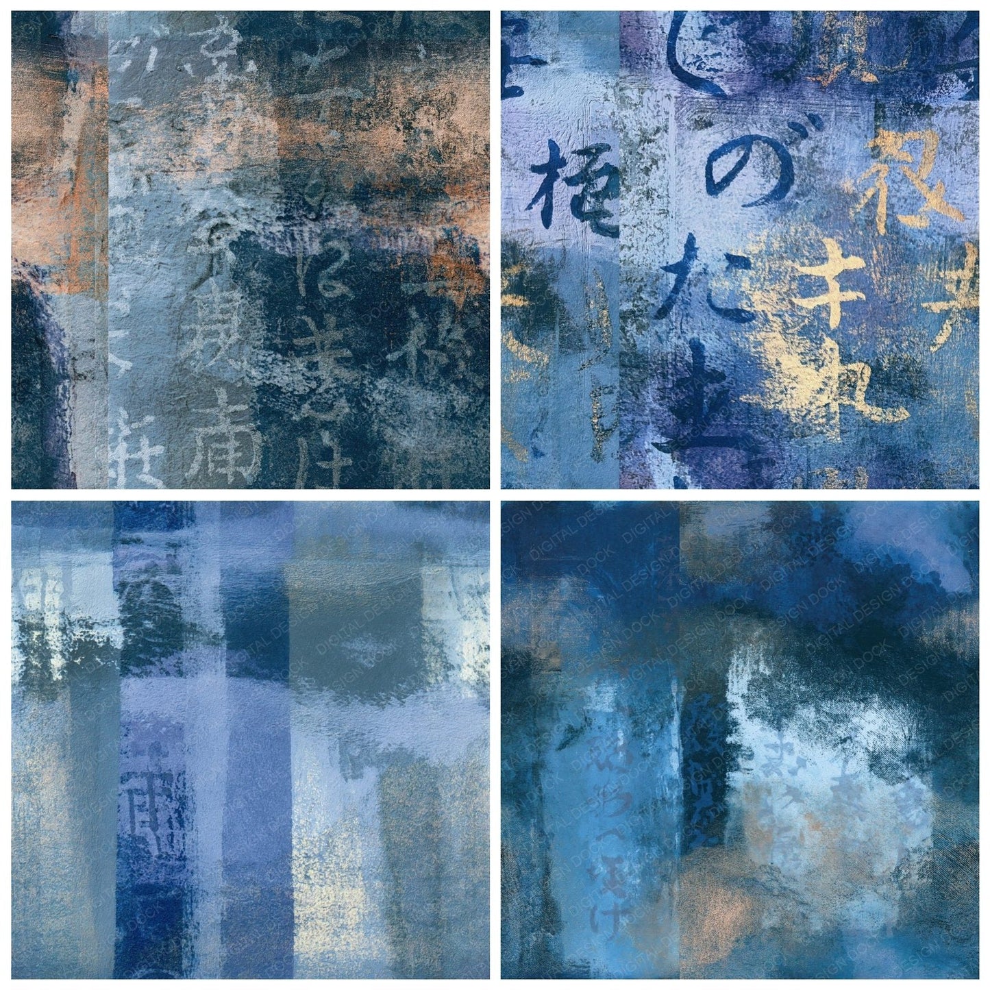 Monoprint Icy Blue Slate Indigo Abstract Seamless Digital Paper Pack (DDD014434)