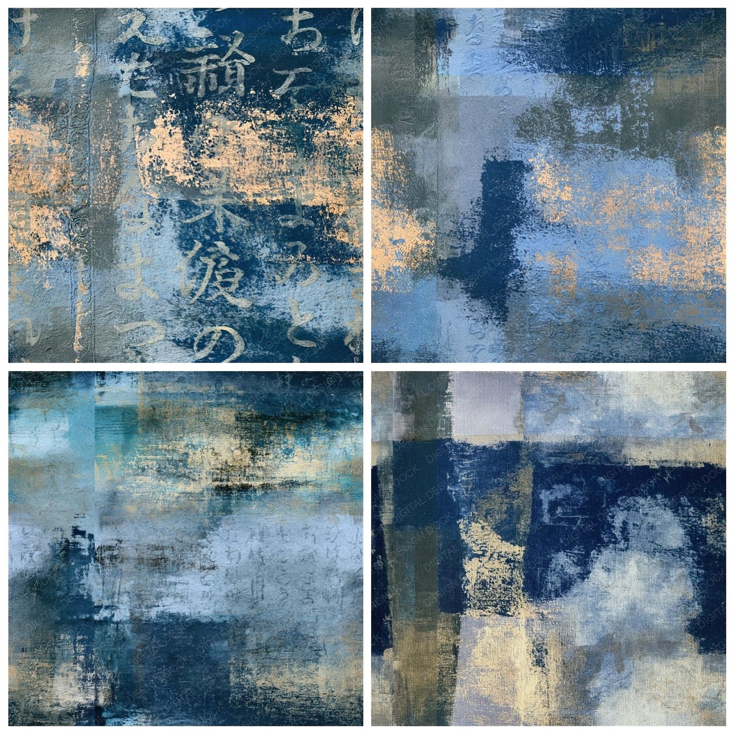 Monoprint Icy Blue Slate Indigo Abstract Seamless Digital Paper Pack (DDD014434)