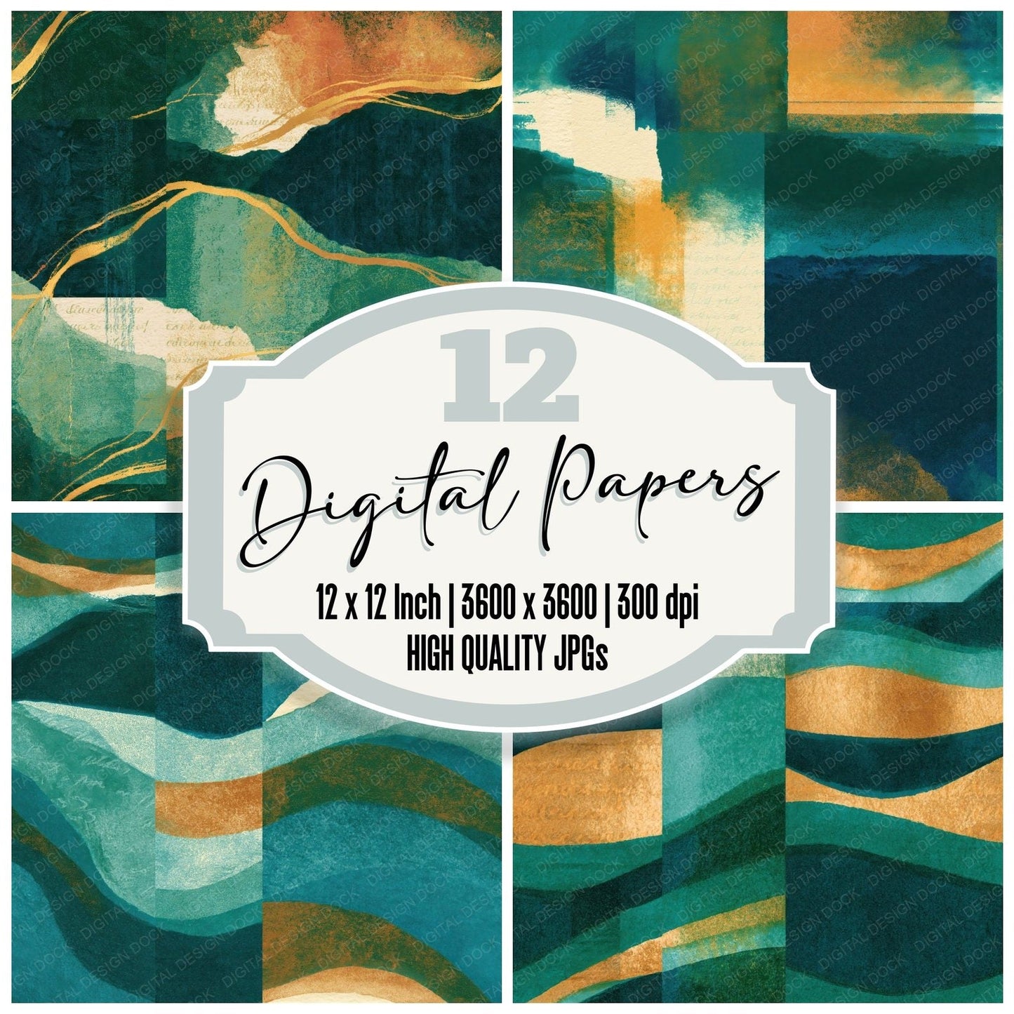 Risograph Emerald Jade Parchment Abstract Seamless Digital Paper Pack (DDD014437)