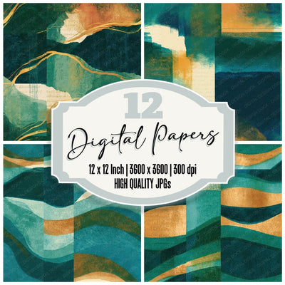 Risograph Emerald Jade Parchment Abstract Seamless Digital Paper Pack (DDD014437)