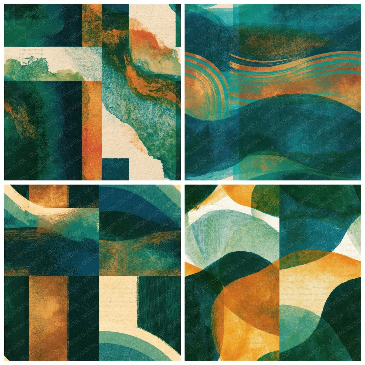 Risograph Emerald Jade Parchment Abstract Seamless Digital Paper Pack (DDD014437)