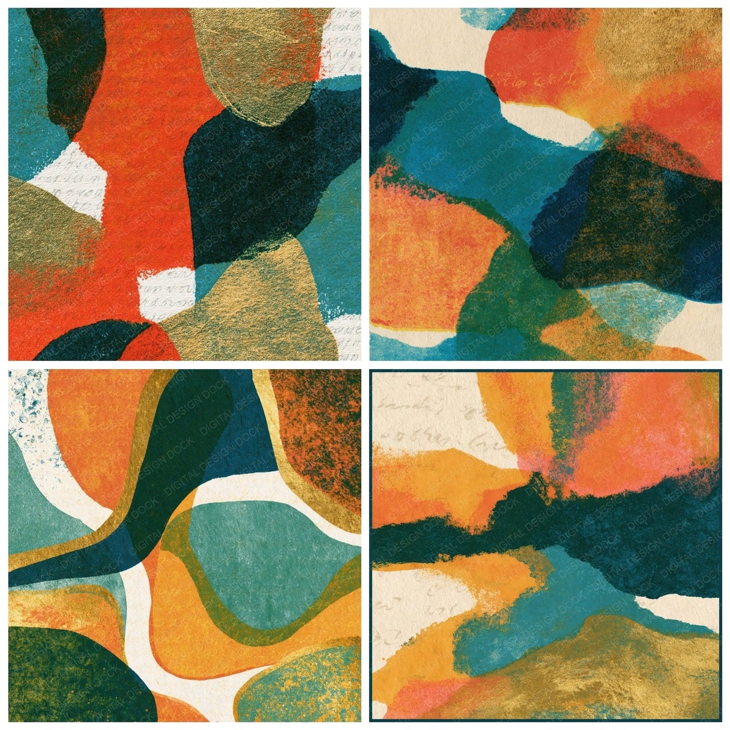 Risograph Papaya Jade Abstract Digital Paper Pack (DDD014438)