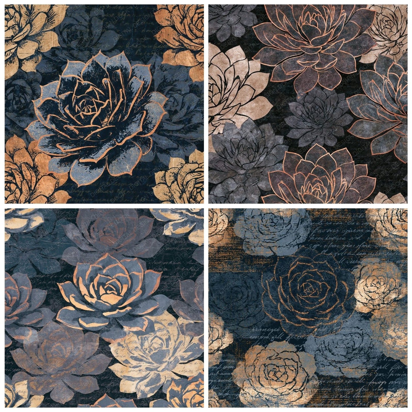 Scratchboard Succulents Sand Dove Digital Paper Pack (DDD014439)