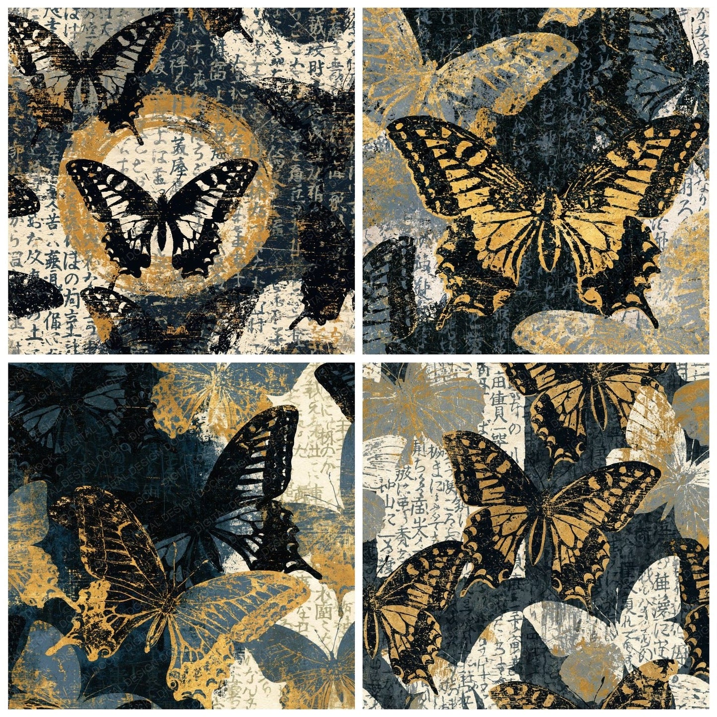 Scratchboard Swallowtails Graphite Cream Digital Paper Pack (DDD014440)
