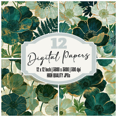 Screenprint Anemones Sage Forest Digital Paper Pack (DDD014441)