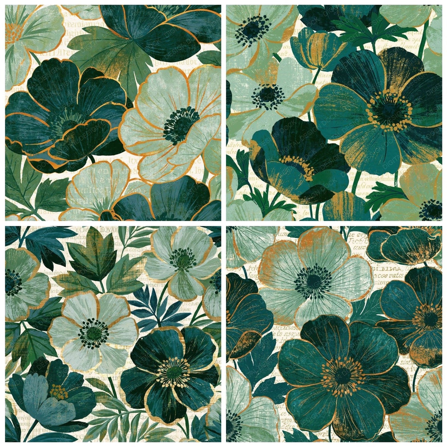 Screenprint Anemones Sage Forest Digital Paper Pack (DDD014441)