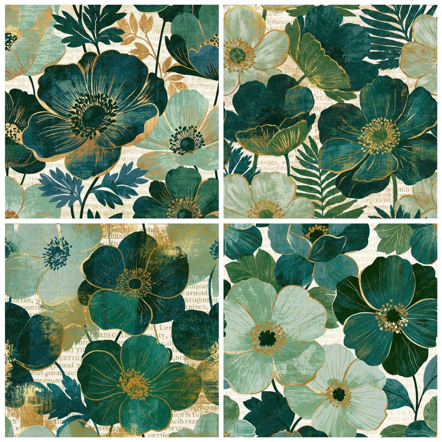 Screenprint Anemones Sage Forest Digital Paper Pack (DDD014441)