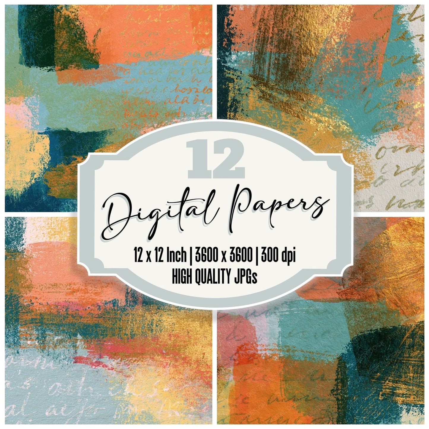 Screenprint Peach Mint Butter Abstract Digital Paper Pack (DDD014442)