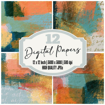 Screenprint Peach Mint Butter Abstract Digital Paper Pack (DDD014442)