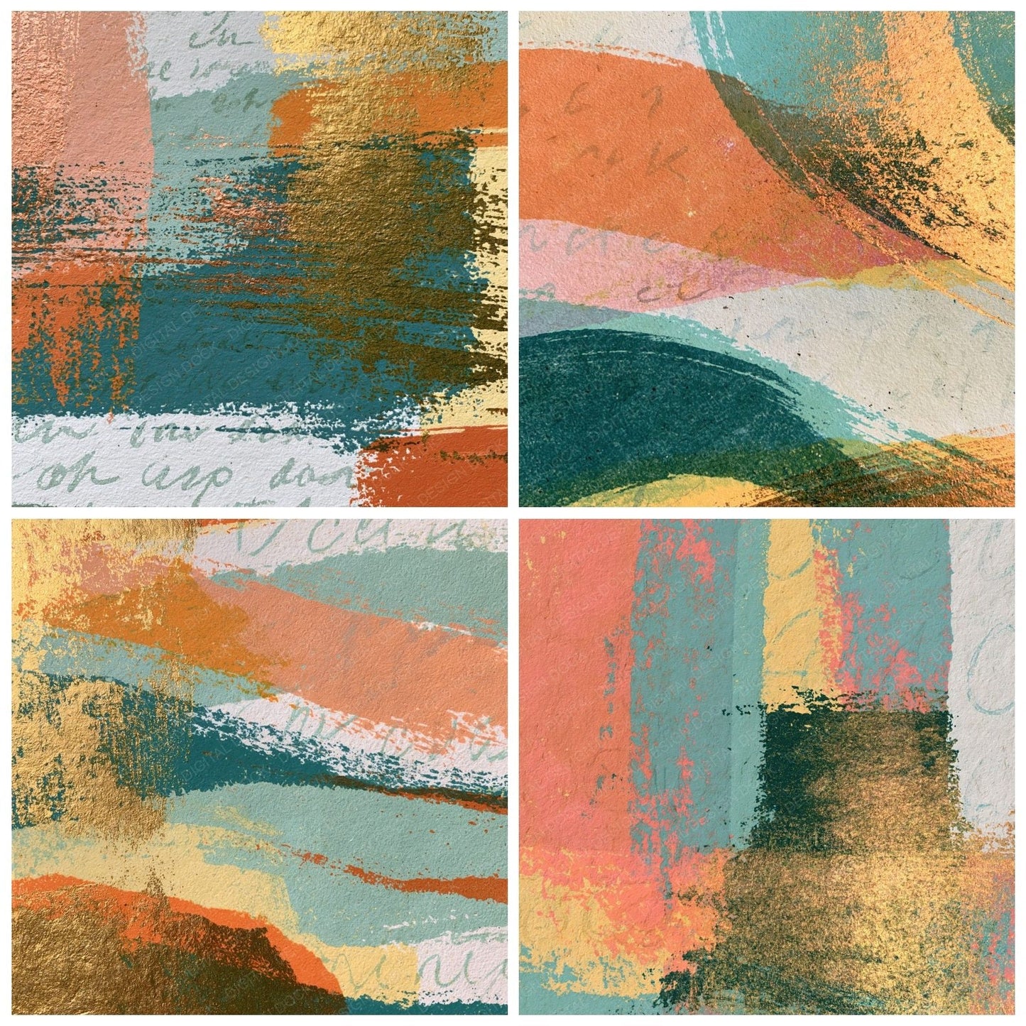 Screenprint Peach Mint Butter Abstract Digital Paper Pack (DDD014442)