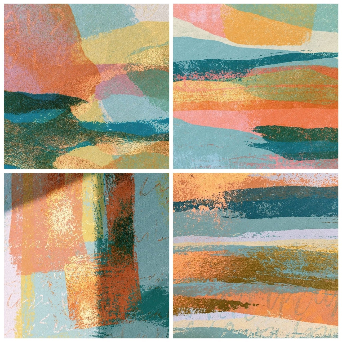 Screenprint Peach Mint Butter Abstract Digital Paper Pack (DDD014442)