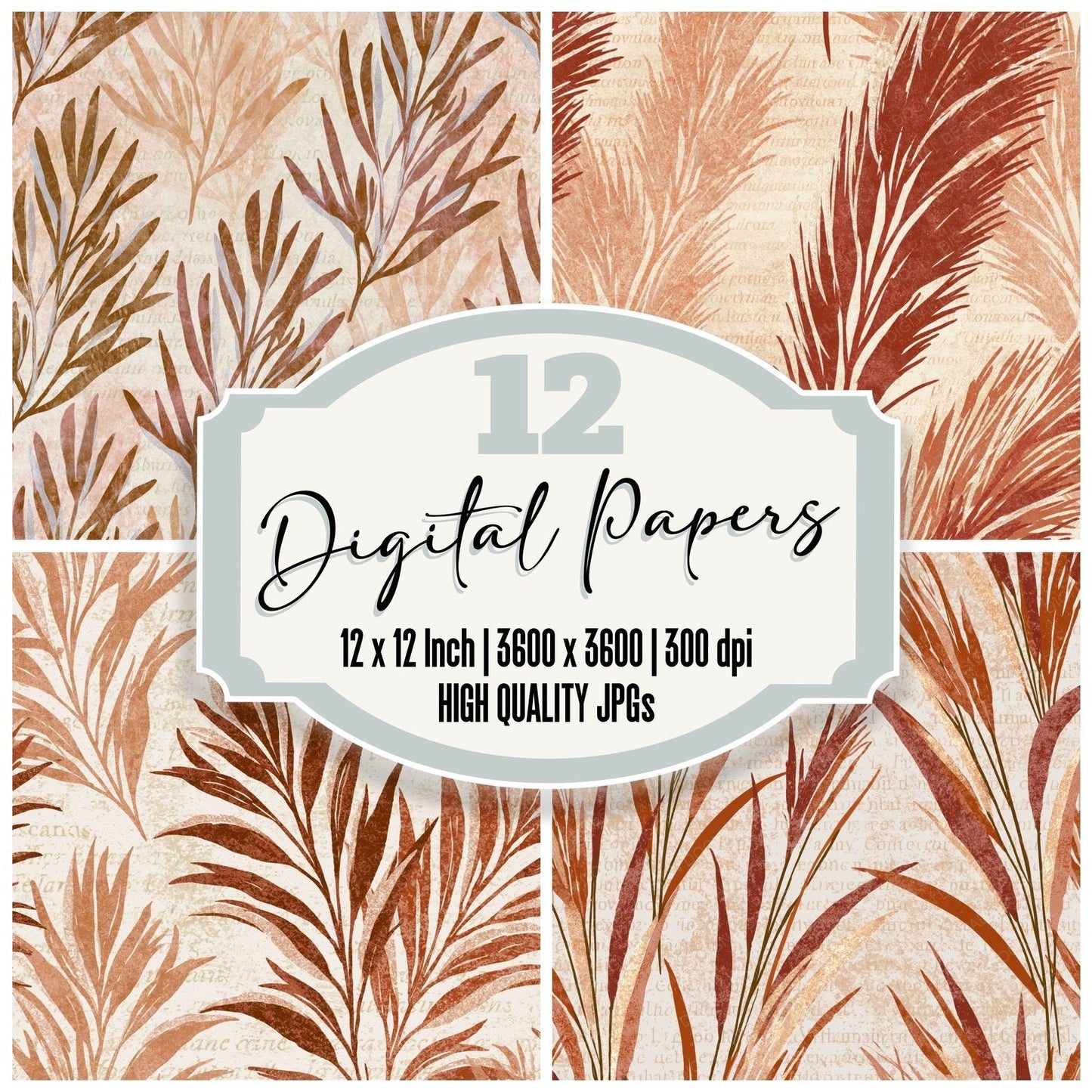 Woodblock Sea Grass Sienna Clay Digital Paper Pack (DDD014443)