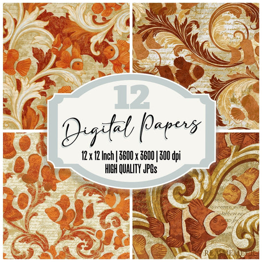Baroque Clownfish Rust Gold Digital Paper Pack (DDD014445)