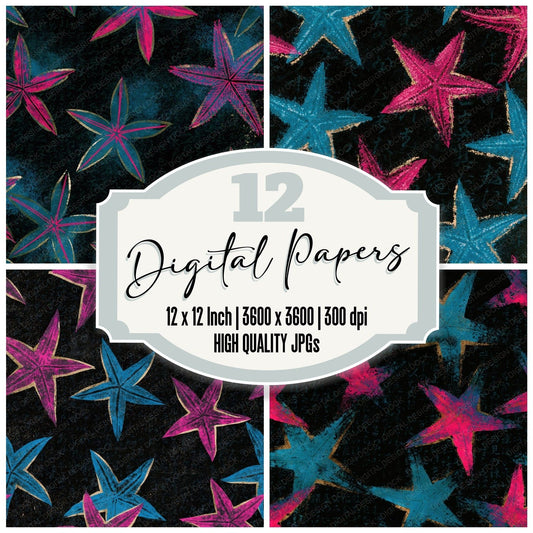 Chinoiserie Starfish Pink Cyan Digital Paper Pack (DDD014446)
