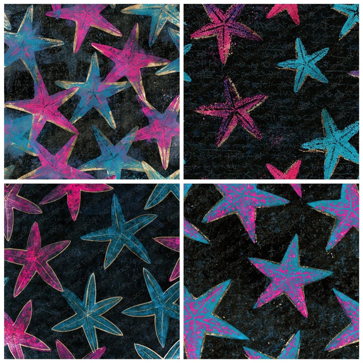Chinoiserie Starfish Pink Cyan Digital Paper Pack (DDD014446)