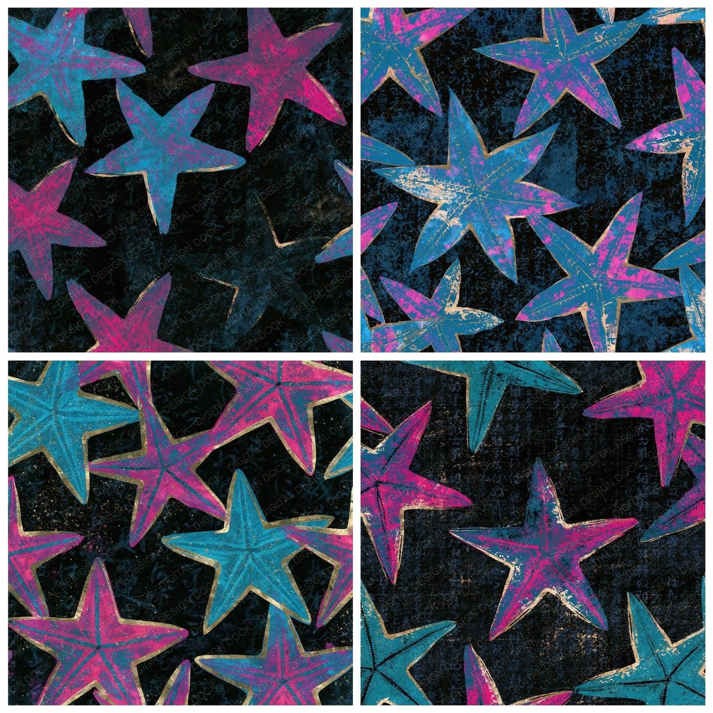 Chinoiserie Starfish Pink Cyan Digital Paper Pack (DDD014446)