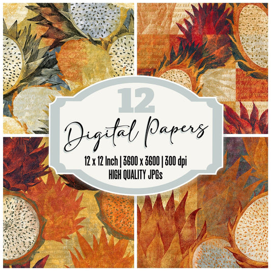 Engraving Dragon Fruit Rust Gold Digital Paper Pack (DDD014448)