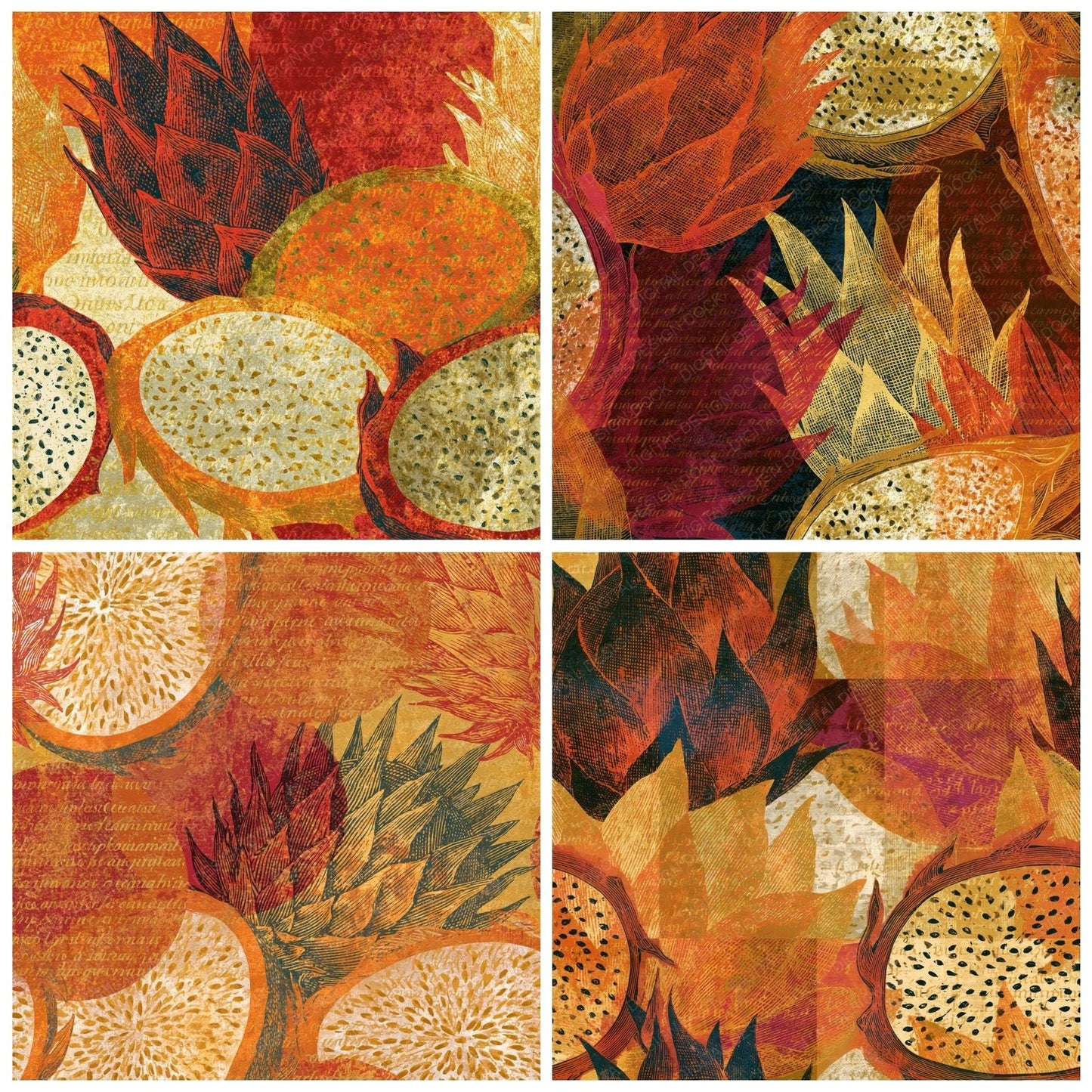 Engraving Dragon Fruit Rust Gold Digital Paper Pack (DDD014448)