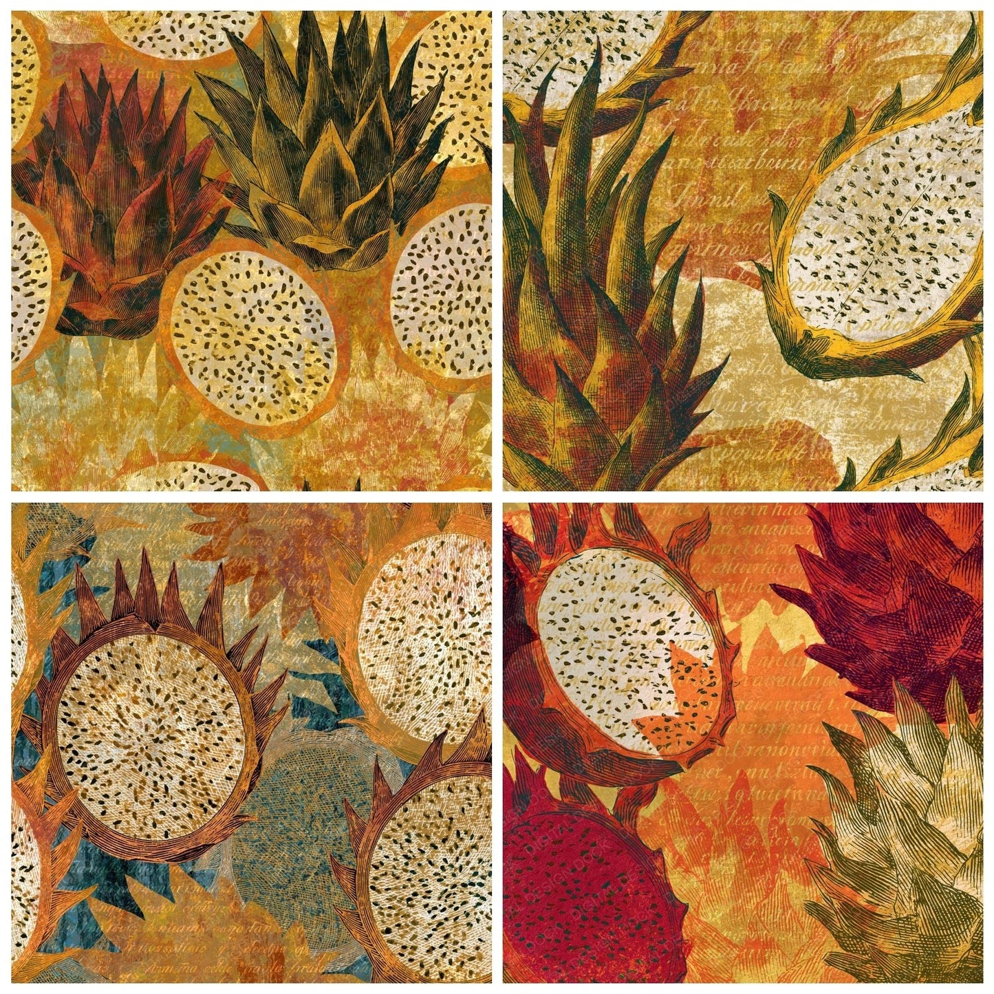 Engraving Dragon Fruit Rust Gold Digital Paper Pack (DDD014448)